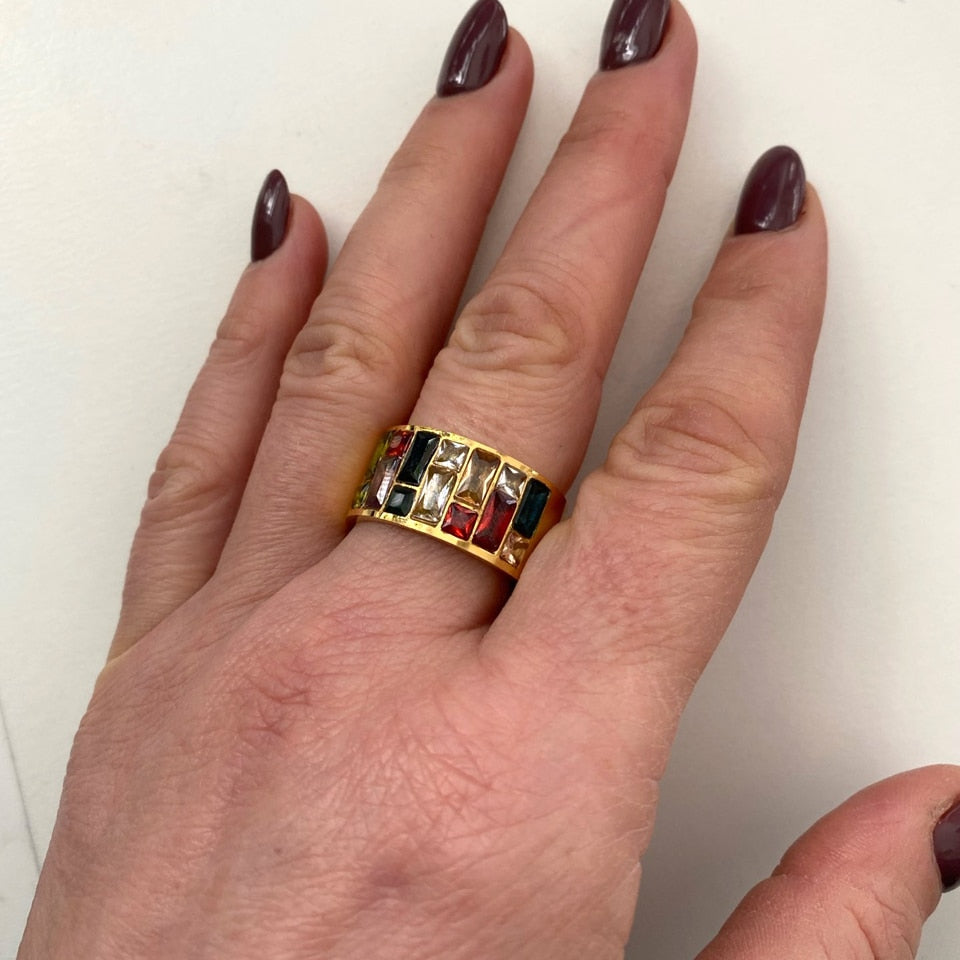 Bague en cristal multicolore