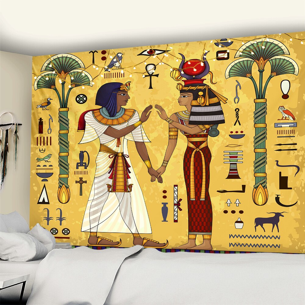 Plaid égyptien dieu chat Bastet et hiéroglyphe