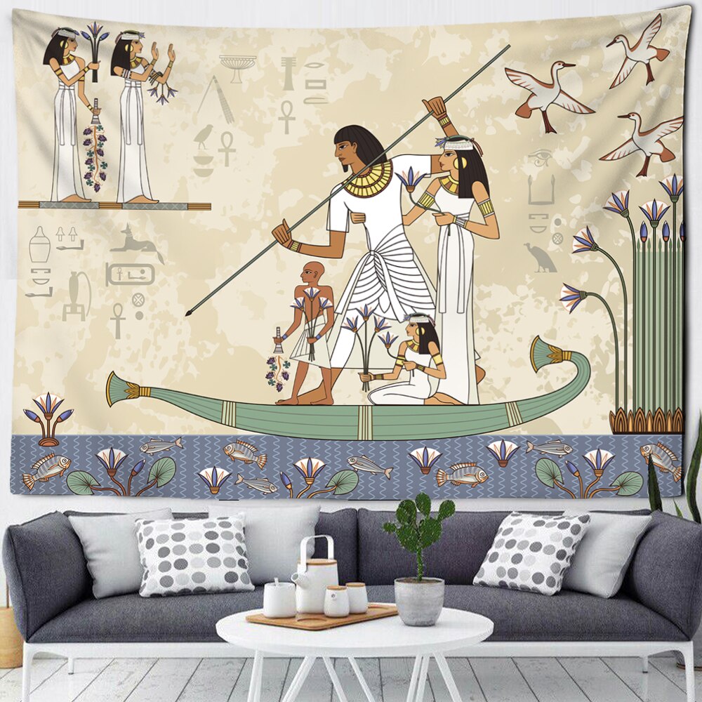 Plaid égyptien dieu chat Bastet et hiéroglyphe