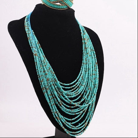 Collier plastron nature et perlé