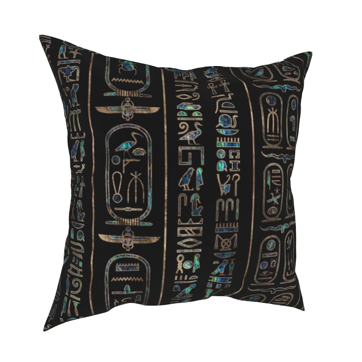 Housse de coussin hiéroglyphe bleu