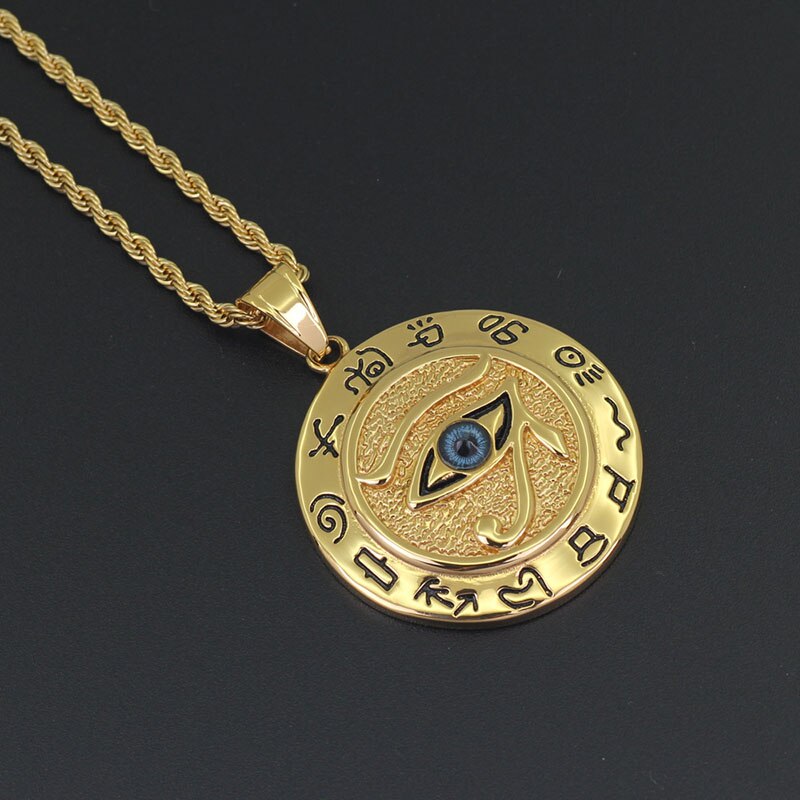 Collar de acero inoxidable para hombre, Color dorado y plateado, Ojo de Horus, antiguo Egipto, colgante, cadena de Hip Hop, joyería, gargantilla, regalo