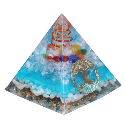 Pyramide Orgonite <br> Arbre de vie Bleu Turquoise