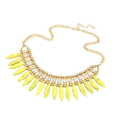 Collier plastron Bohême pierres colorées Jaune