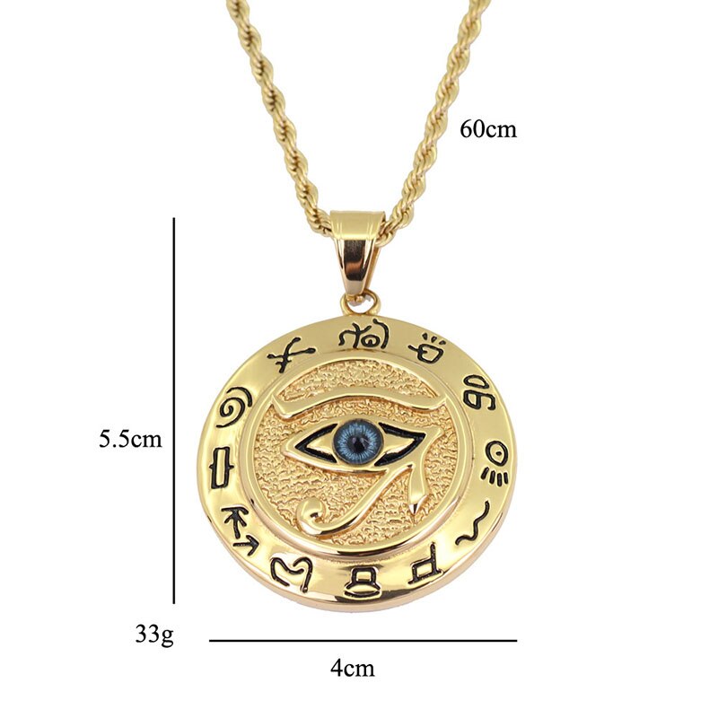 Collar de acero inoxidable para hombre, Color dorado y plateado, Ojo de Horus, antiguo Egipto, colgante, cadena de Hip Hop, joyería, gargantilla, regalo
