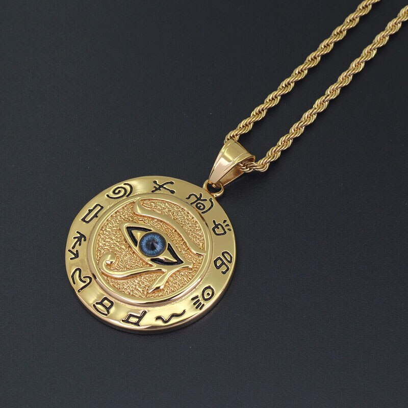 Collar de acero inoxidable para hombre, Color dorado y plateado, Ojo de Horus, antiguo Egipto, colgante, cadena de Hip Hop, joyería, gargantilla, regalo
