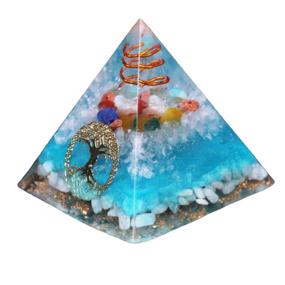 Pyramide Orgonite <br> Arbre de vie Bleu Turquoise