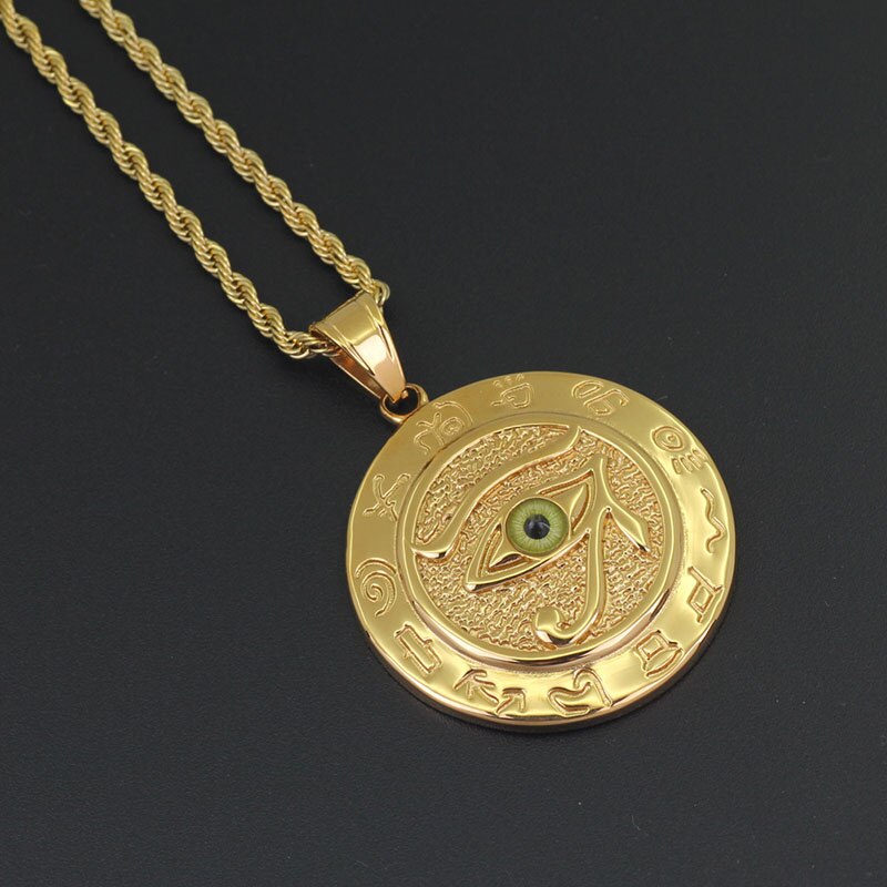 Collar de acero inoxidable para hombre, Color dorado y plateado, Ojo de Horus, antiguo Egipto, colgante, cadena de Hip Hop, joyería, gargantilla, regalo