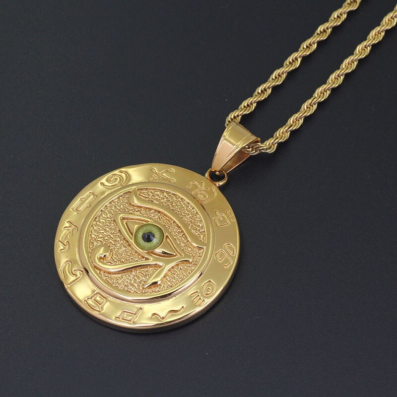 Collar de acero inoxidable para hombre, Color dorado y plateado, Ojo de Horus, antiguo Egipto, colgante, cadena de Hip Hop, joyería, gargantilla, regalo