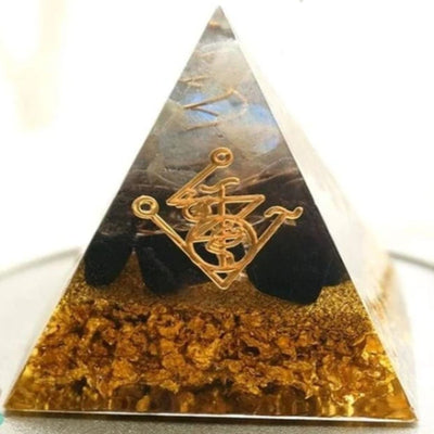 Pyramide Organite dorée et obsidienne