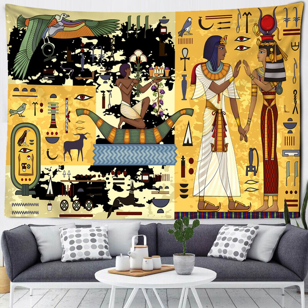 Plaid égyptien dieu chat Bastet et hiéroglyphe