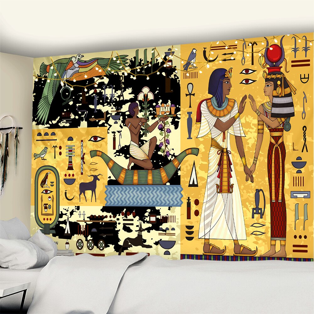 Plaid égyptien dieu chat Bastet et hiéroglyphe