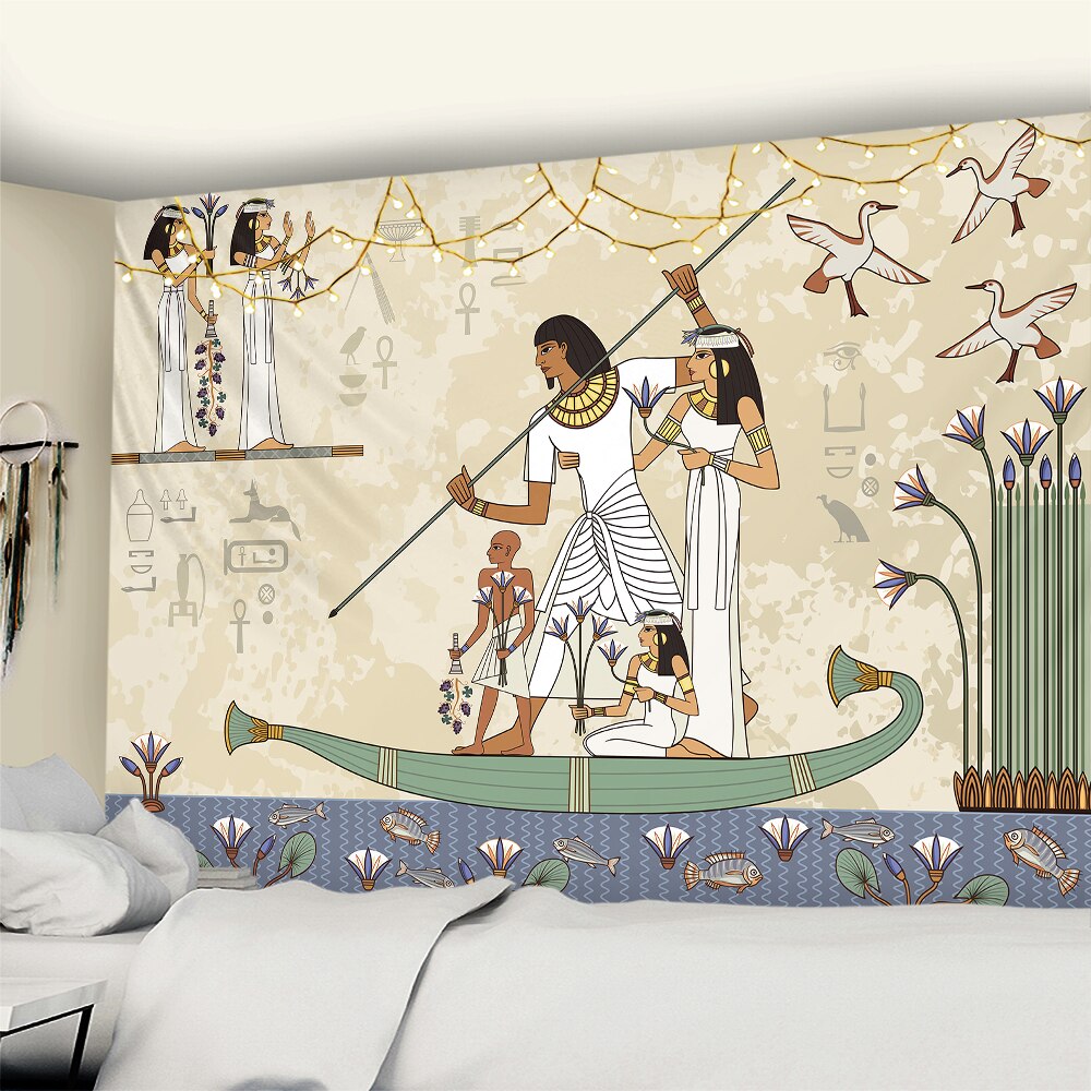 Plaid égyptien dieu chat Bastet et hiéroglyphe