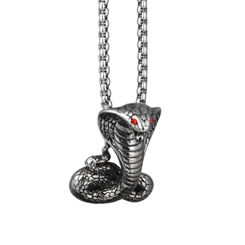 Tendencia Cobra Colgante Collar Titanio Acero Mujeres Hombres Joyería Animal Serpiente Viper Cobra Colgante Collar de cadena corta