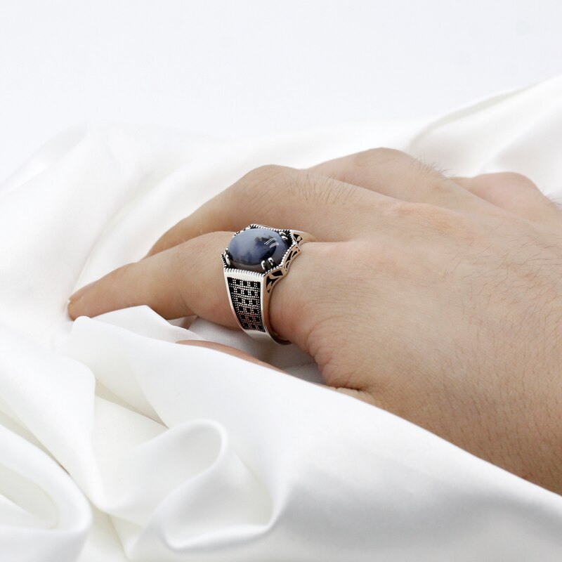 Bague d'argent en pierre naturelle vice-pierre de Rê