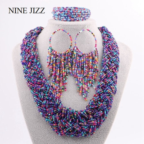 Collier plastron oasis perlé