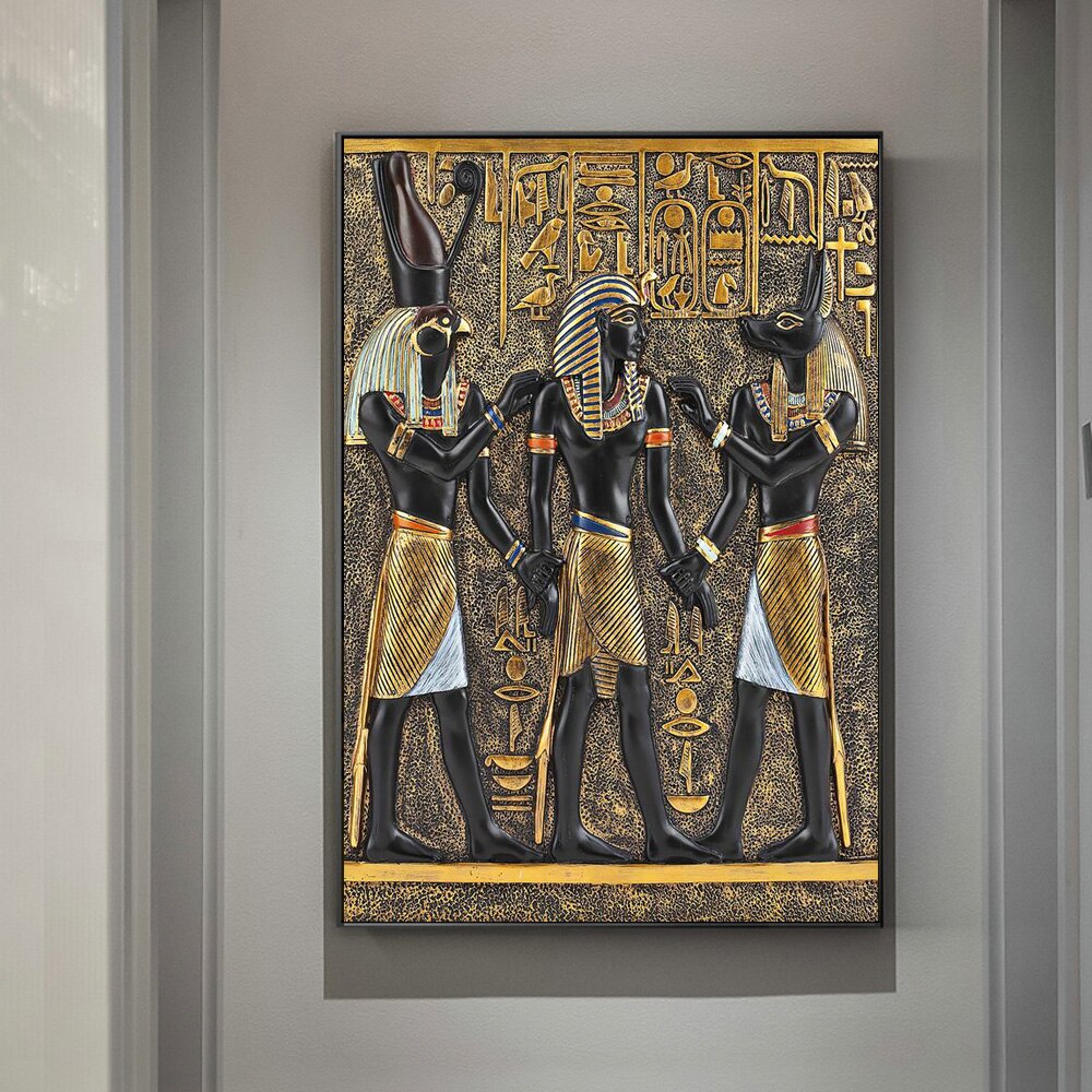 Tableau Égypte antique noir-Or 3D la cour du pharaon