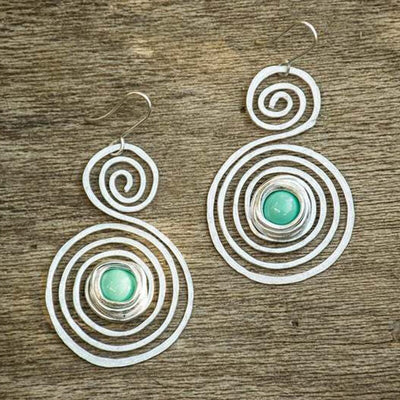Boucles d'oreilles Isis en spirale bleu-vert