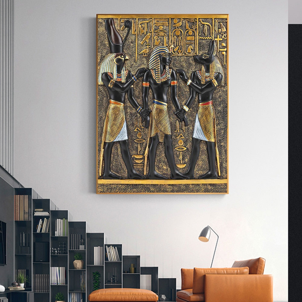 Tableau Égypte antique noir-Or 3D la cour du pharaon