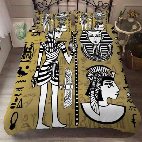 Housse De Couette 140x190 Cm Motif Anubis Égyptien - Microfibre Réversible, Avec 2 Taies D'Oreiller 65x65 Cm, Fermeture Éclair
